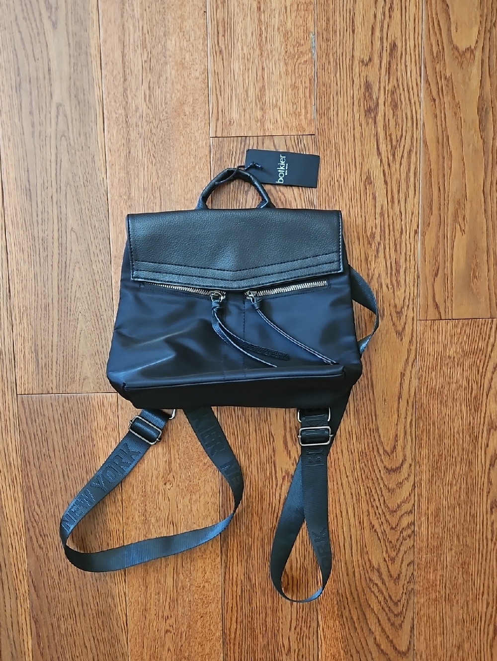 Botkier Black Nylon & Leather Backpack with Front Zip Pocket